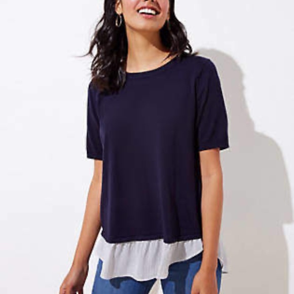 LOFT Tops - EUC Loft Striped Crossover Back Mixed Media Sweater Tee Size 4X